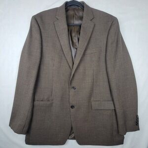 Ralph Lauren 42L 100% Wool HOUNDSTOOTH Brown Blue Blazer Sport Coat Suit Jacket